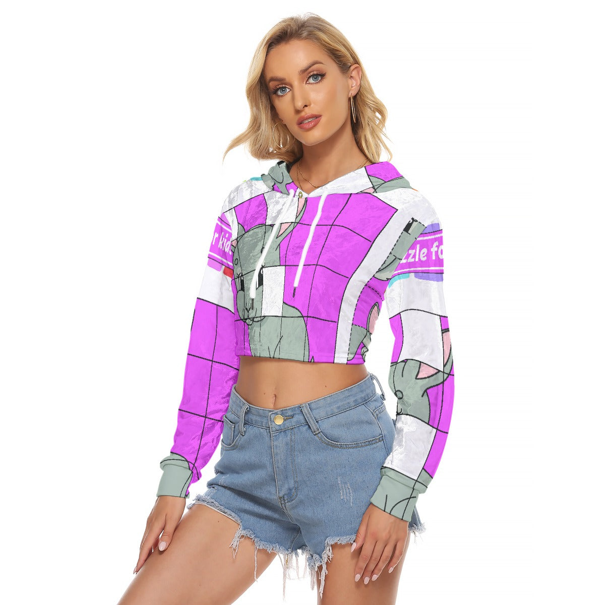 All-Over Print Women's Crop Top Hoodie|Velvet