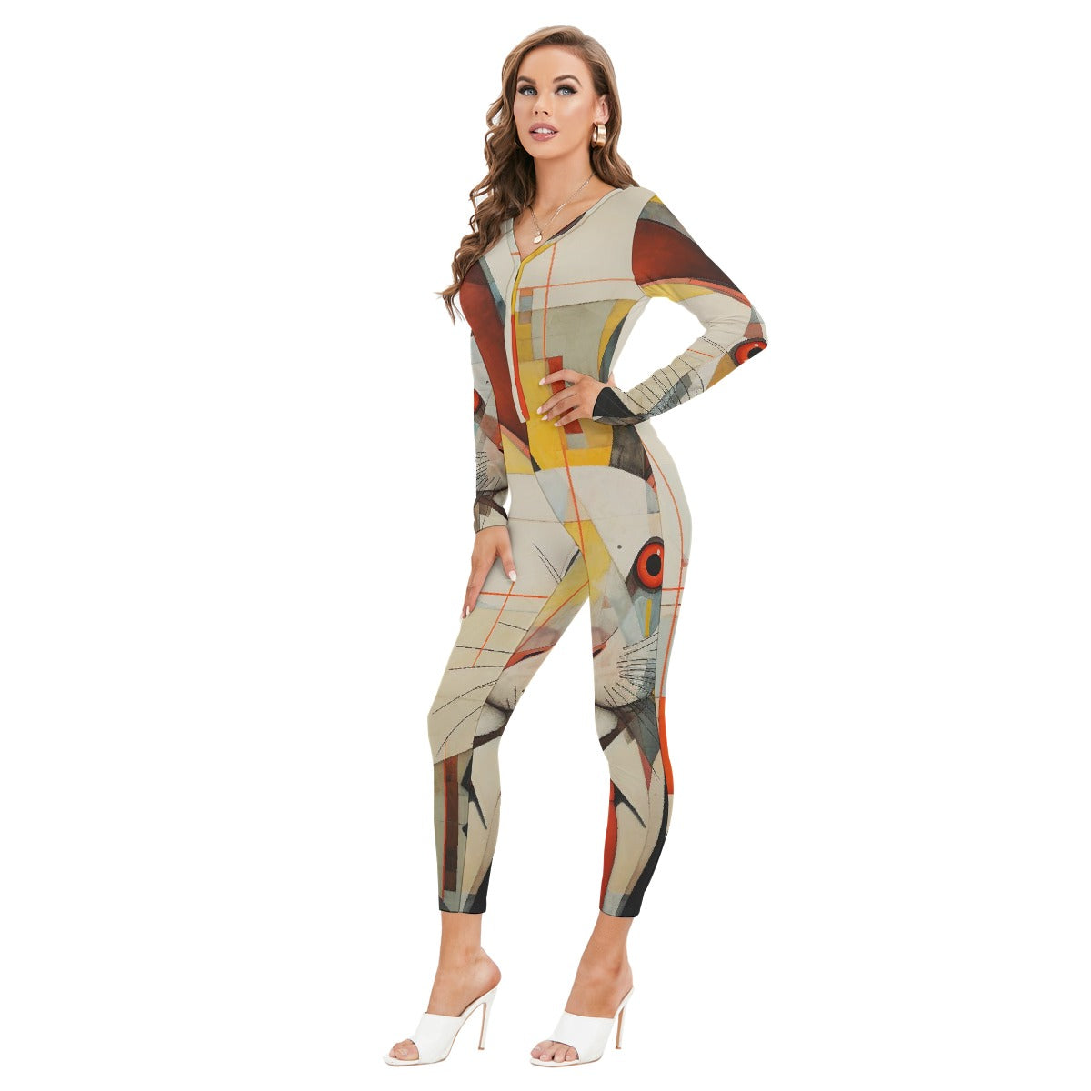 All-Over Print Women's Plunging Neck Jumpsuit