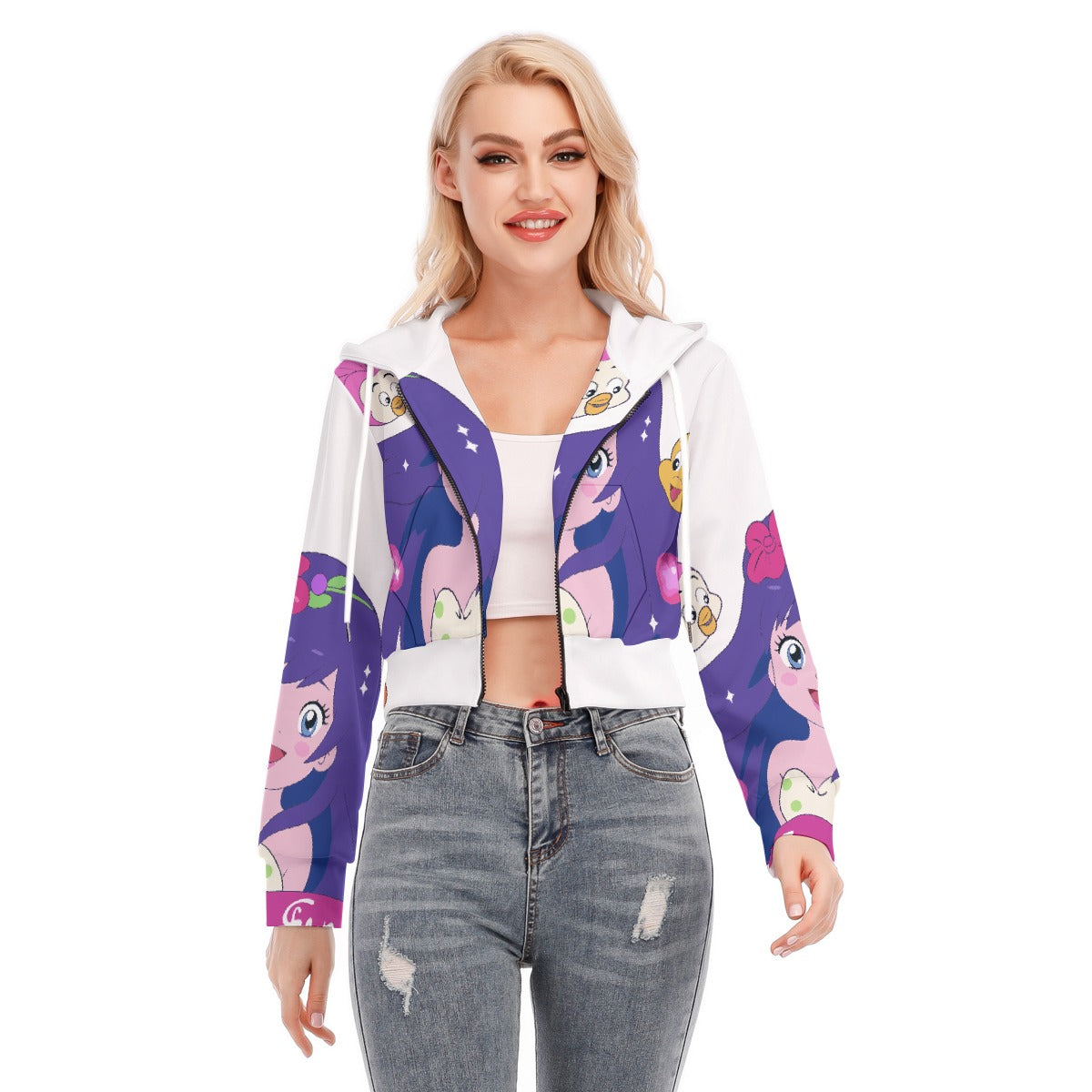 All-Over Print Women's Crop Top Hoodie With Zipper Closure