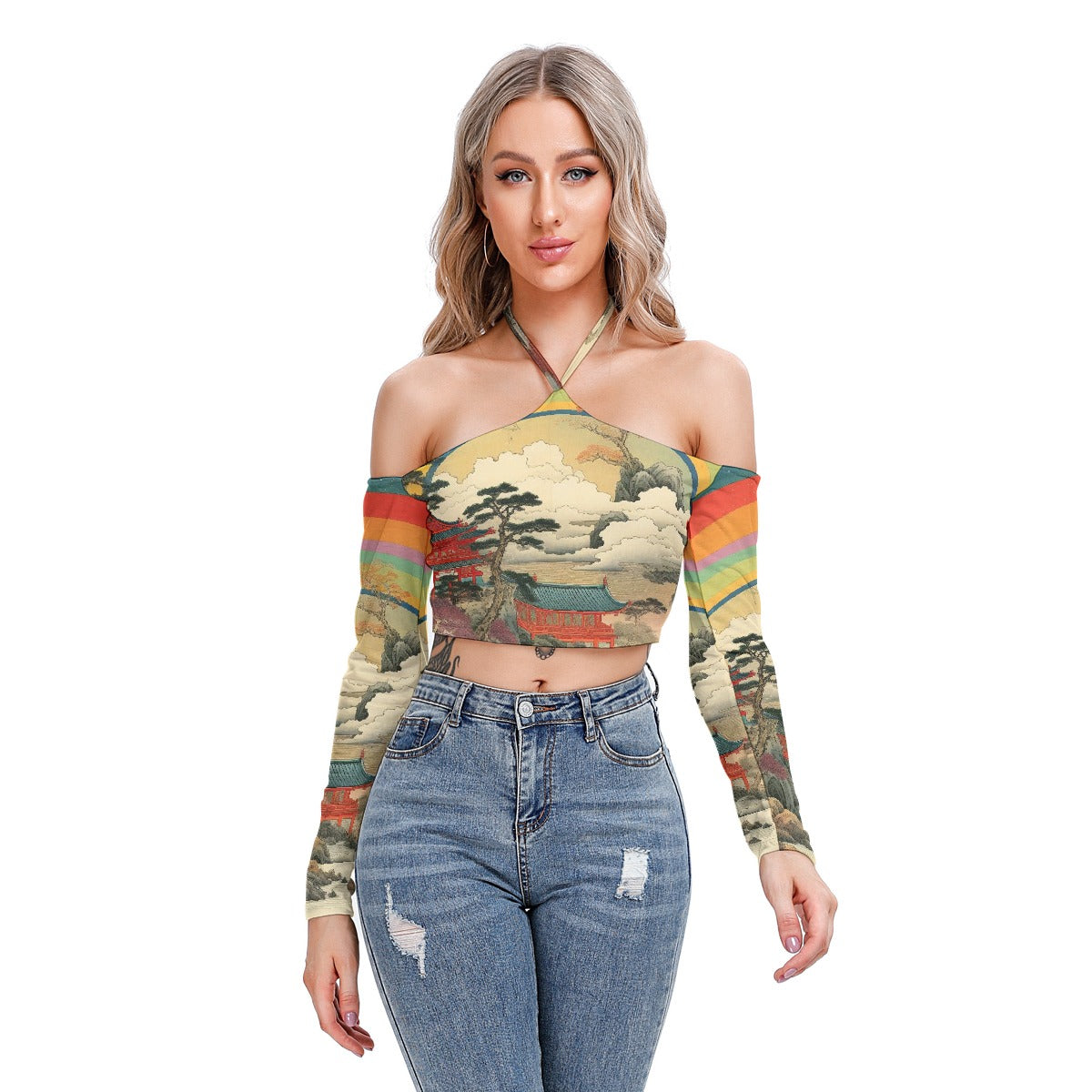 All-Over Print Women's Halter Lace-up Top