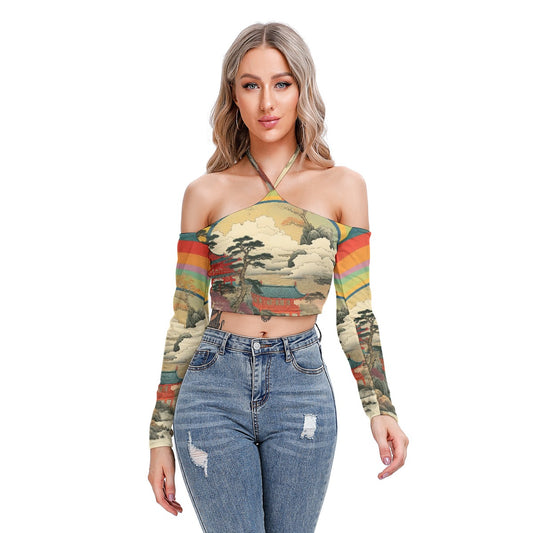 All-Over Print Women's Halter Lace-up Top