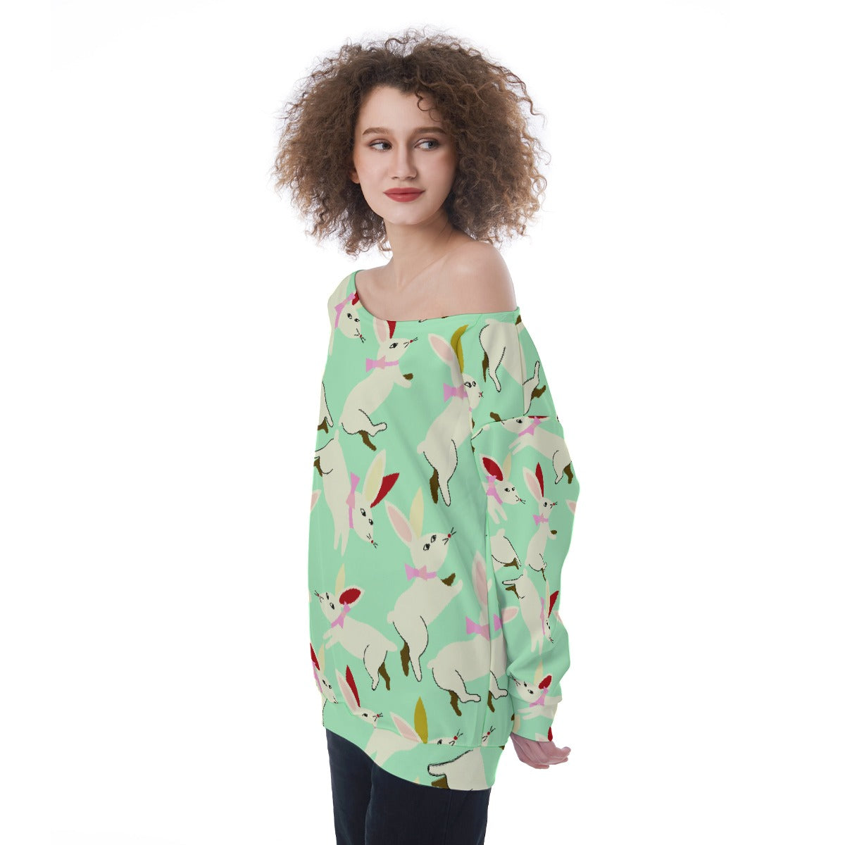 All-Over Print Oversized Women's Off-Shoulder Sweatshirt