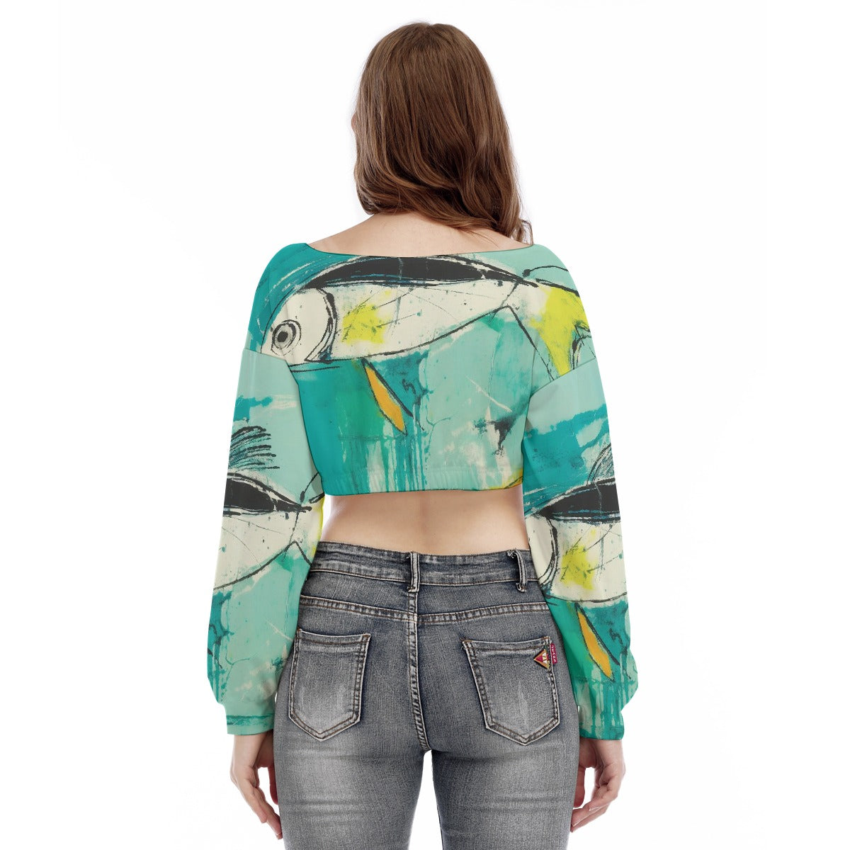 All-Over Print Women's V-neck Long Sleeve Cropped Sweatshirt
