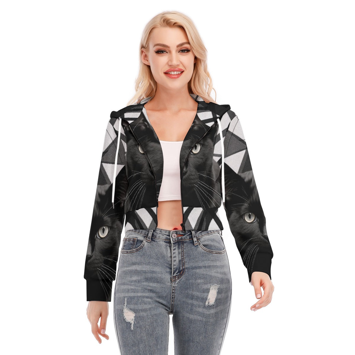 All-Over Print Women's Crop Top Hoodie With Zipper Closure