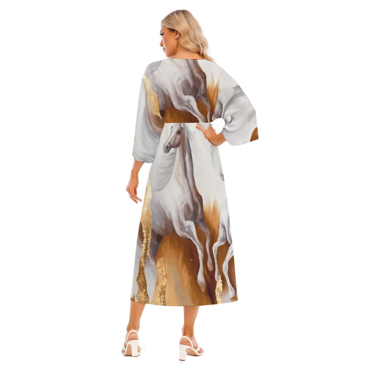 All-Over Print Women's Mid-Sleeve Long Dress