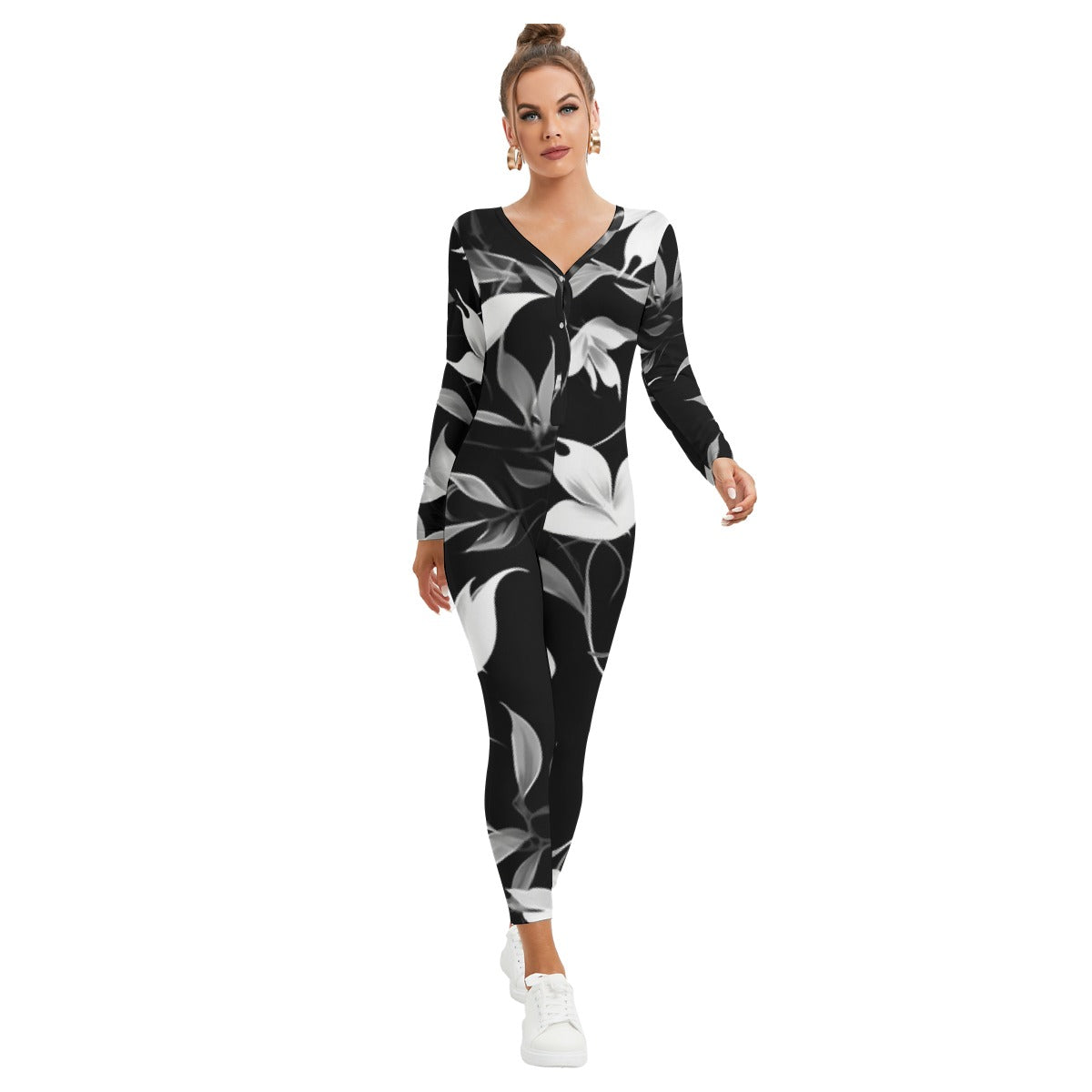 All-Over Print Women's Plunging Neck Jumpsuit