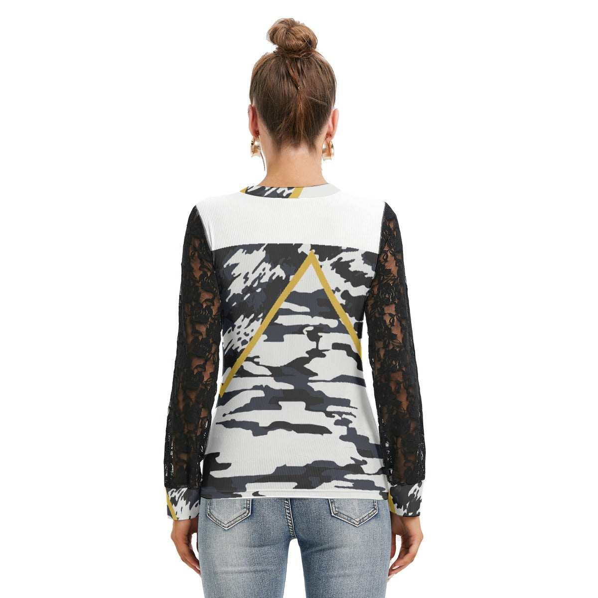 All-Over Print Women's T-shirt And Sleeve With Black Lace
