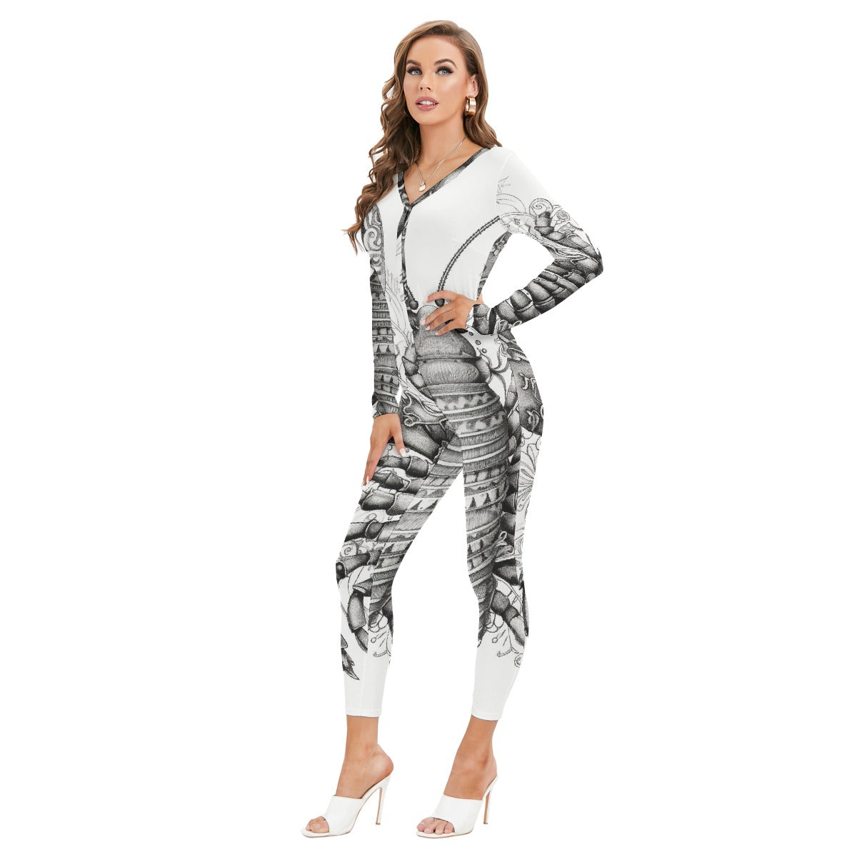 All-Over Print Women's Plunging Neck Jumpsuit