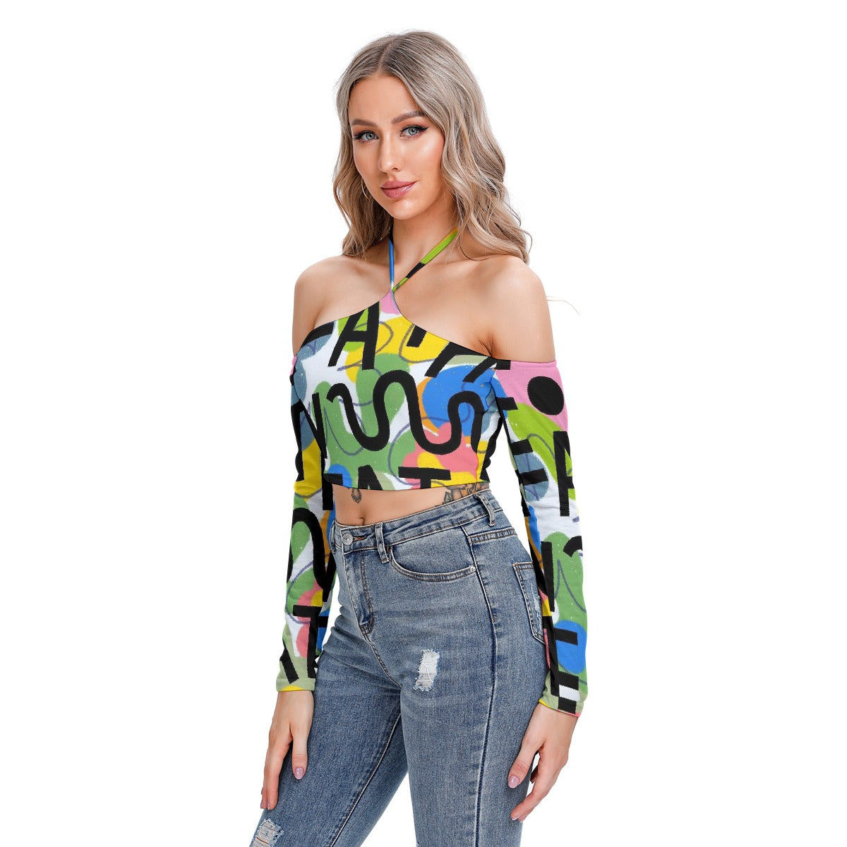 All-Over Print Women's Halter Lace-up Top