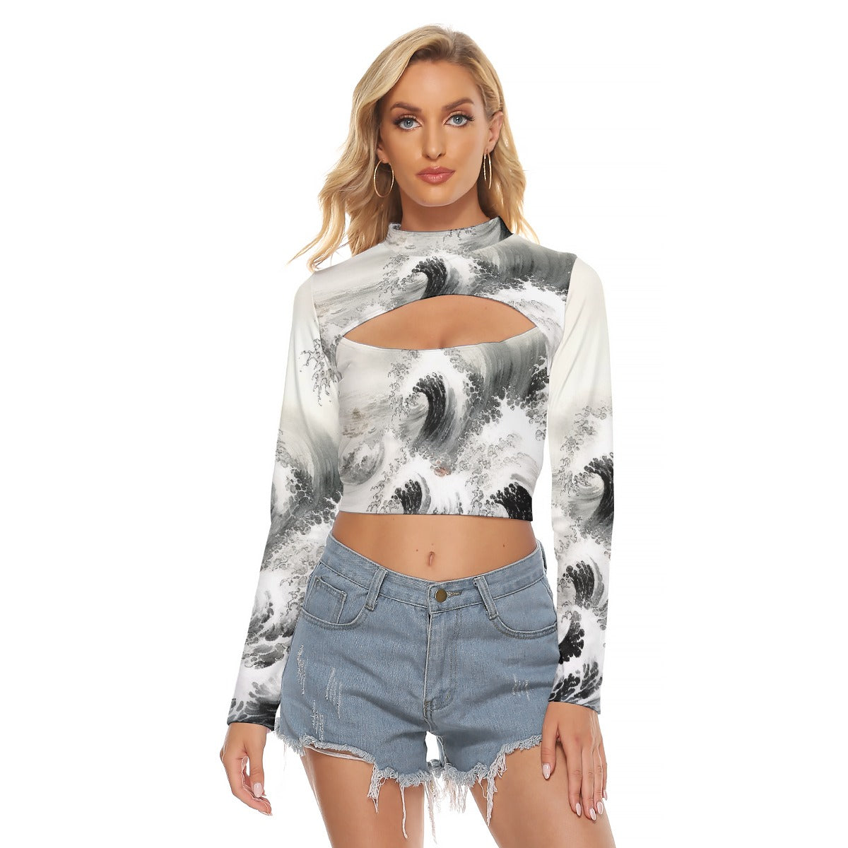 All-Over Print Women's Hollow Chest Keyhole Tight Crop Top
