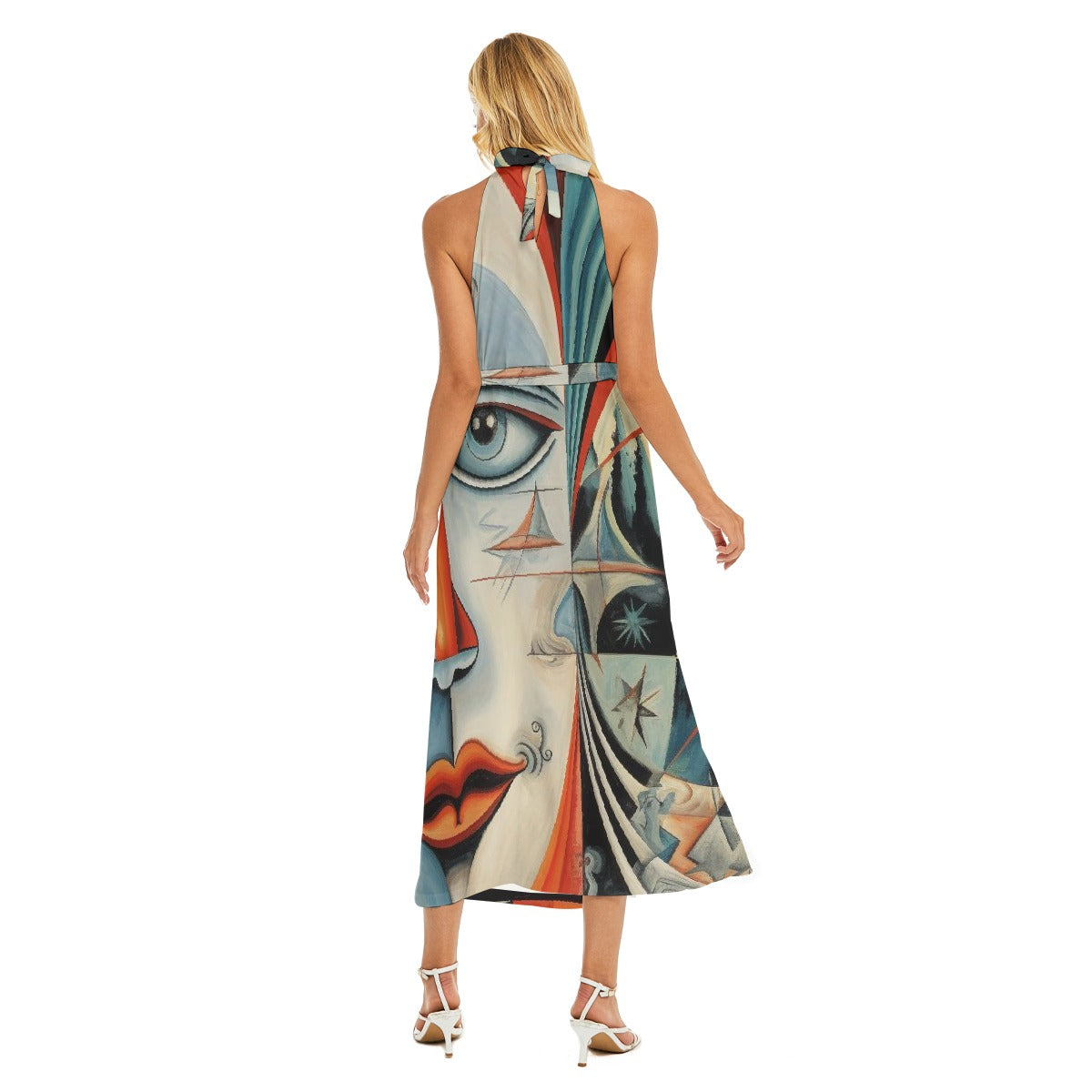 All-Over Print Women's Wrap Hem Belted Halter Dress