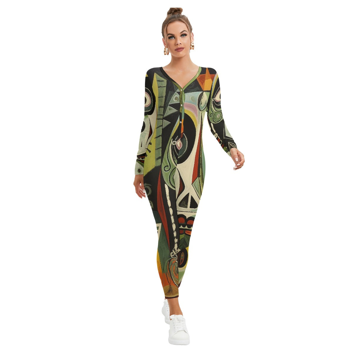 All-Over Print Women's Plunging Neck Jumpsuit