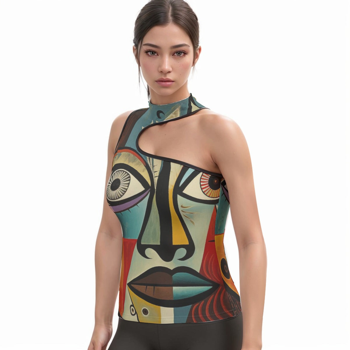 All-Over Print Women's Halter Sleeveless Asymmetrical Tank Top
