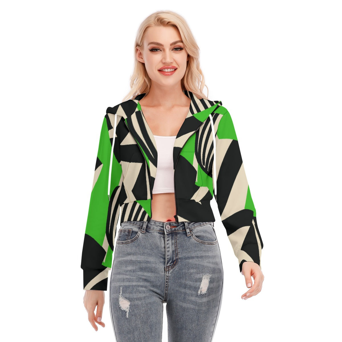 All-Over Print Women's Crop Top Hoodie With Zipper Closure