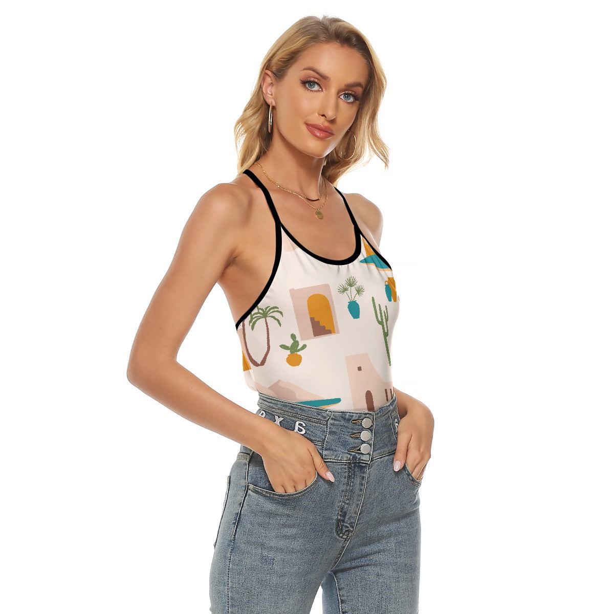 All-Over Print Women's Criss-Cross Open Back Tank Top