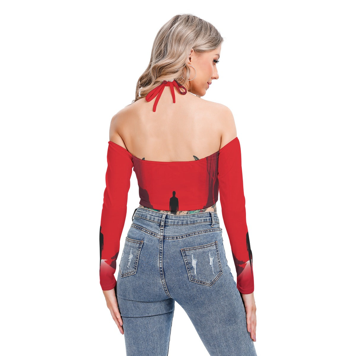 All-Over Print Women's Halter Lace-up Top