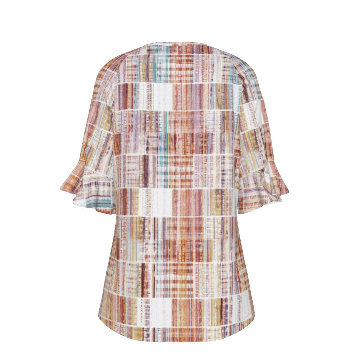 All-Over Print V-neck Women's T-shirt With Bell Sleeve