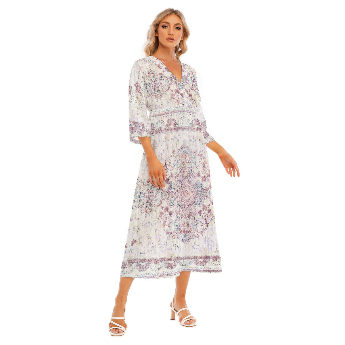 All-Over Print Women's Mid-Sleeve Long Dress