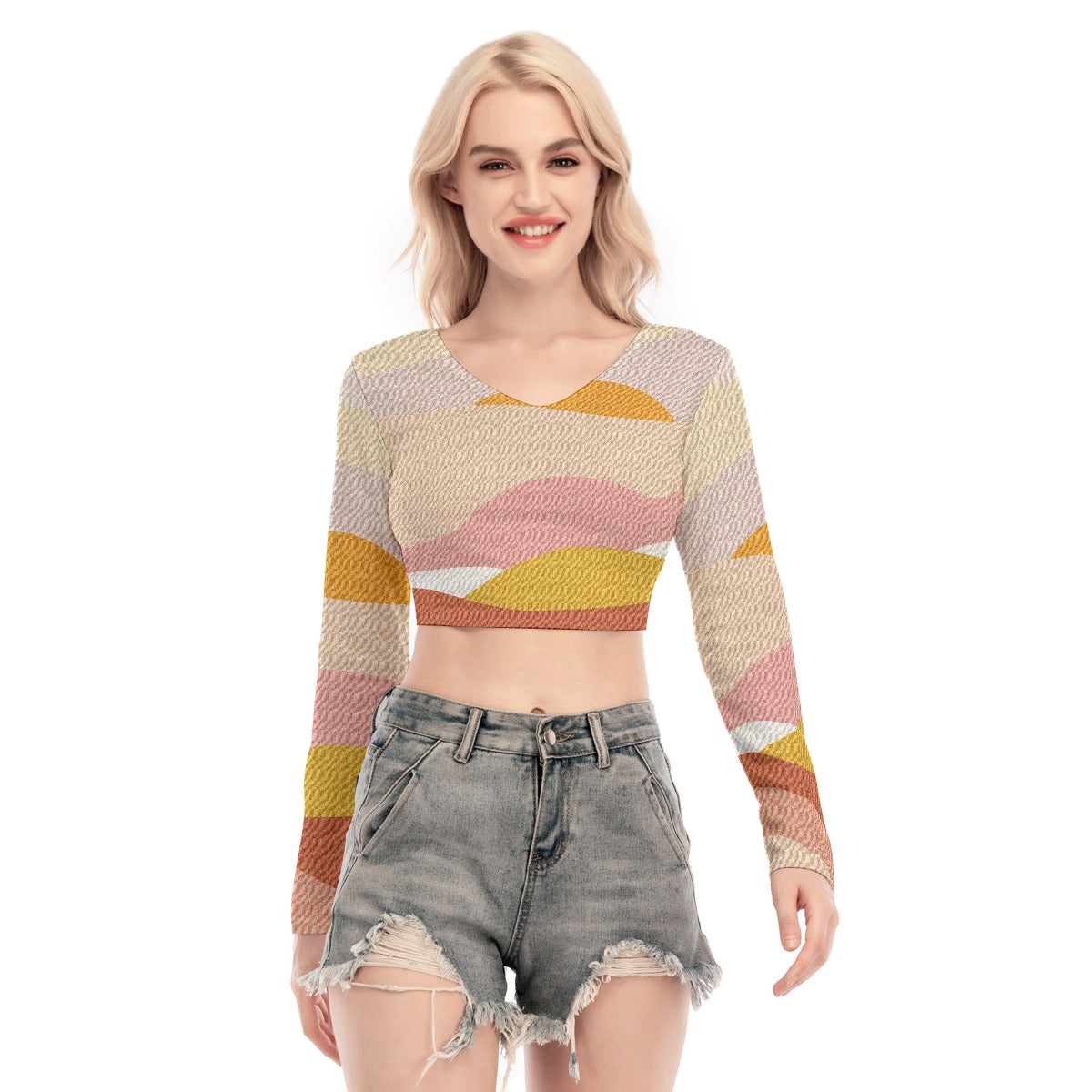 All-Over Print Women's Back Hollow T-shirt With Strap