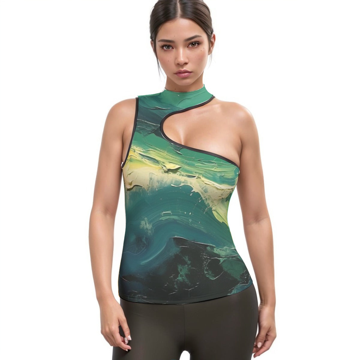All-Over Print Women's Halter Sleeveless Asymmetrical Tank Top