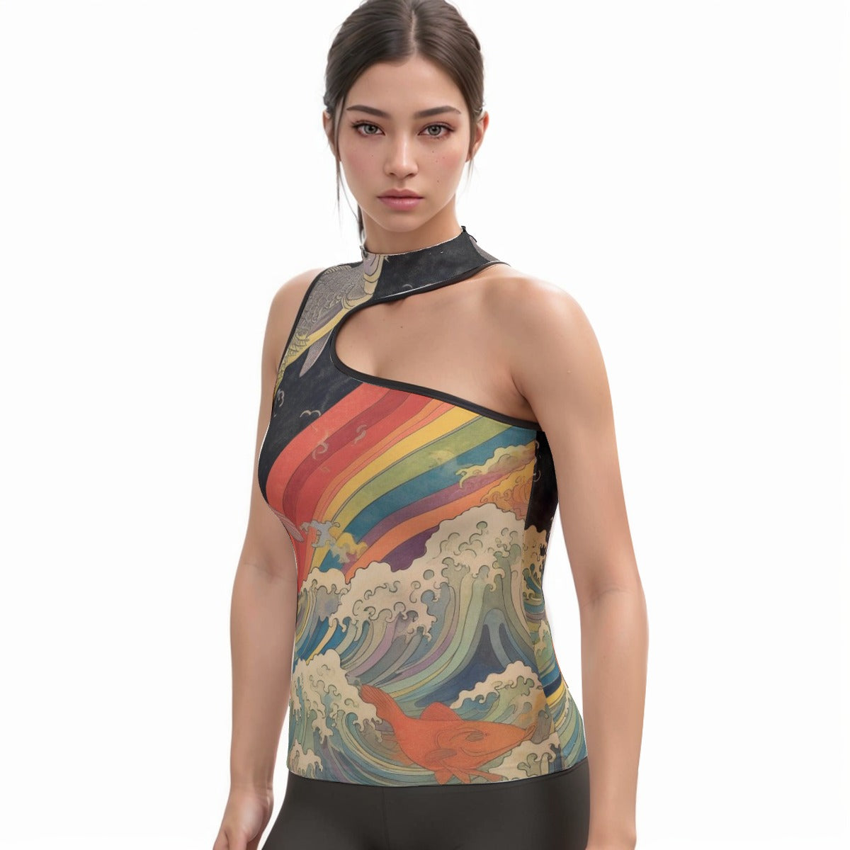All-Over Print Women's Halter Sleeveless Asymmetrical Tank Top