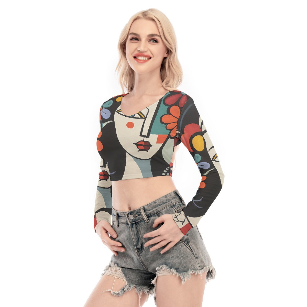 All-Over Print Women's Back Hollow T-shirt With Strap