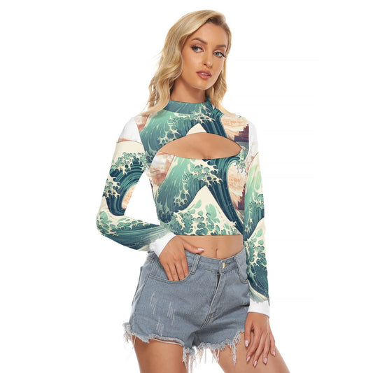 All-Over Print Women's Hollow Chest Keyhole Tight Crop Top