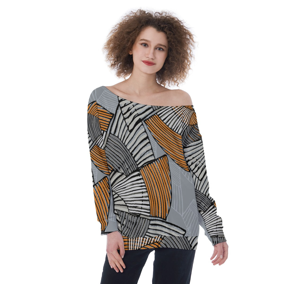 All-Over Print Oversized Women's Off-Shoulder Sweatshirt
