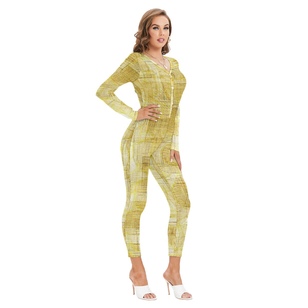 All-Over Print Women's Plunging Neck Jumpsuit