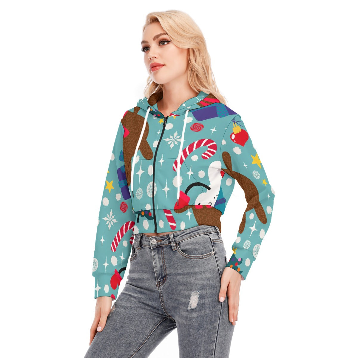 All-Over Print Women's Crop Top Hoodie With Zipper Closure