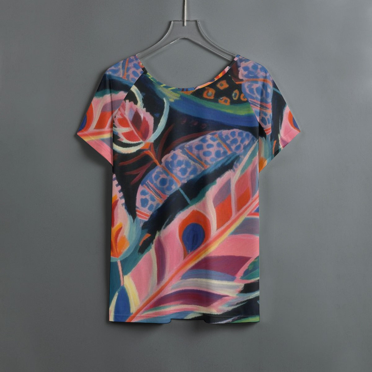 All-Over Print Women's Round Neck T-shirt With Raglan Sleeve