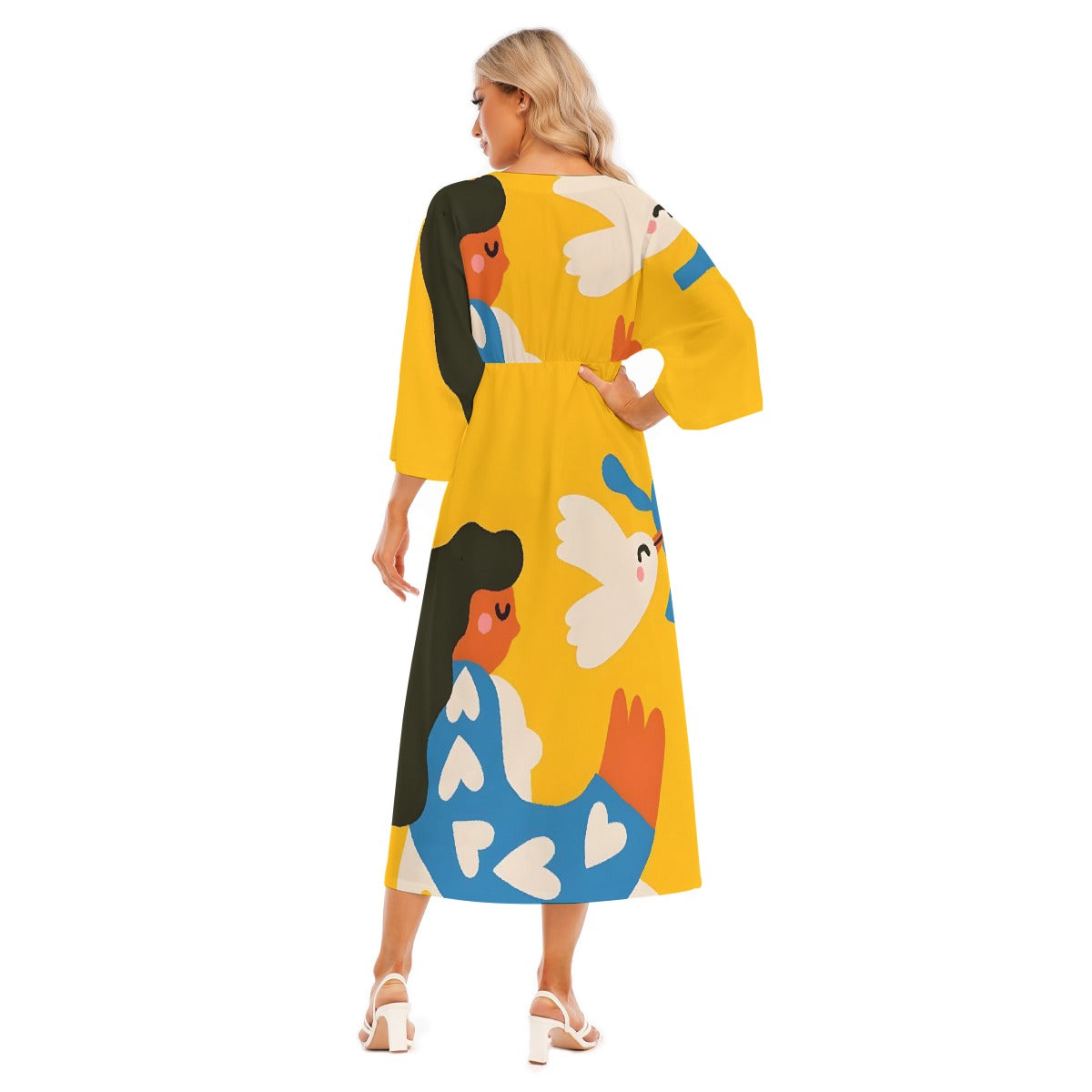 All-Over Print Women's Mid-Sleeve Long Dress
