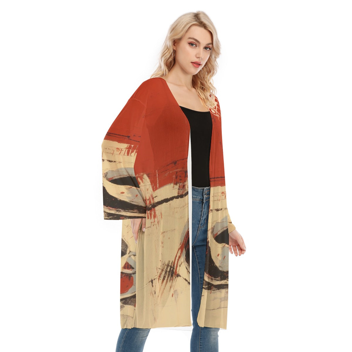 All- Over Print Women's Long Sleeve Mesh Cardigan