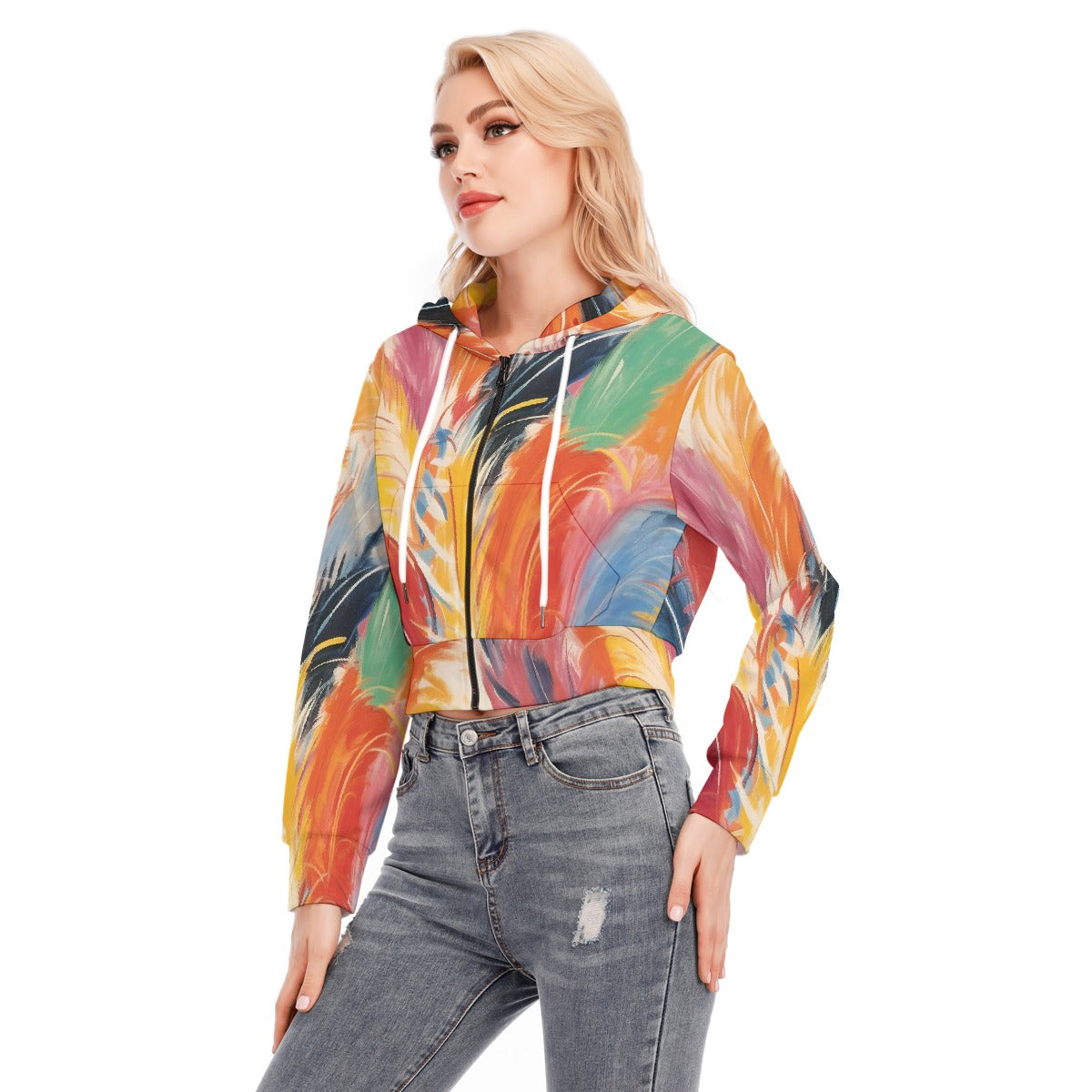 All-Over Print Women's Crop Top Hoodie With Zipper Closure