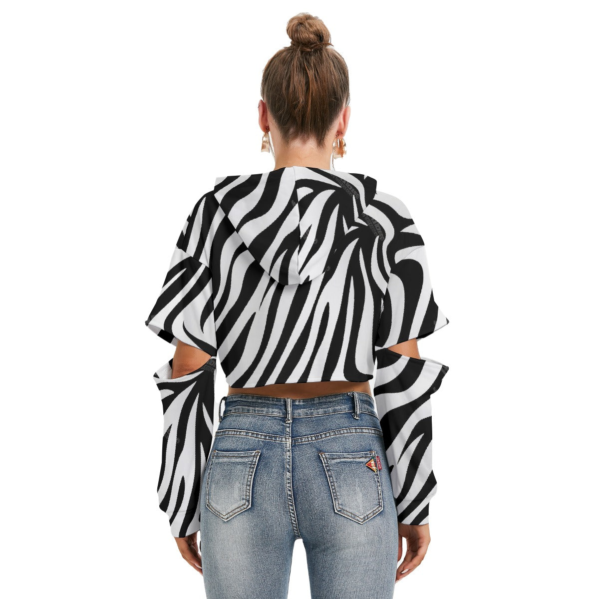 All-Over Print Women's Heavy Fleece Hoodie With Hollow Out Sleeve