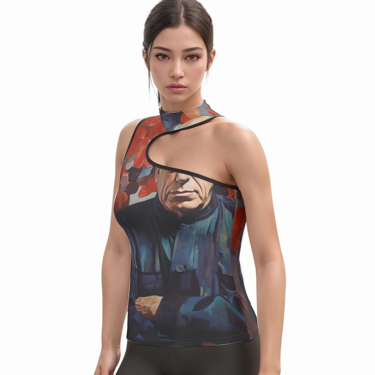 All-Over Print Women's Halter Sleeveless Asymmetrical Tank Top