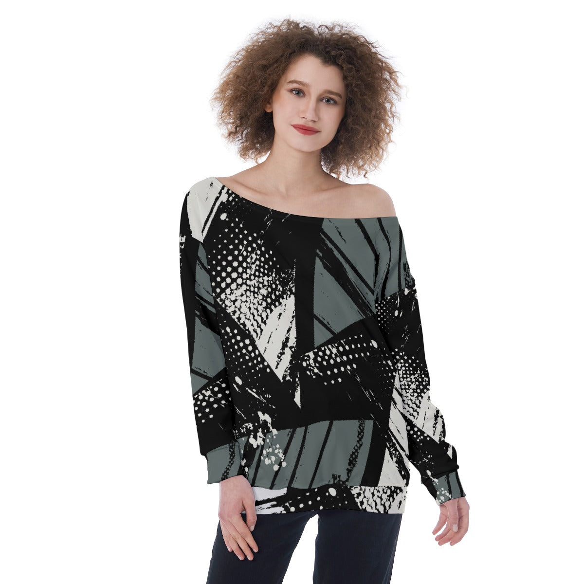 All-Over Print Oversized Women's Off-Shoulder Sweatshirt
