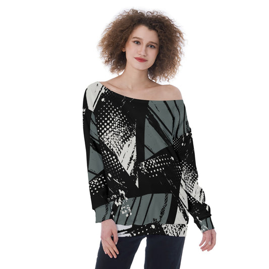 All-Over Print Oversized Women's Off-Shoulder Sweatshirt