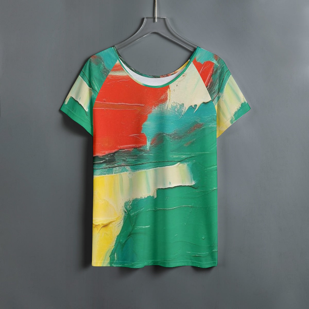 All-Over Print Women's Round Neck T-shirt With Raglan Sleeve