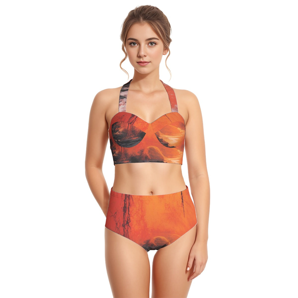 All-Over Print Women's Swimsuit Set With Halter