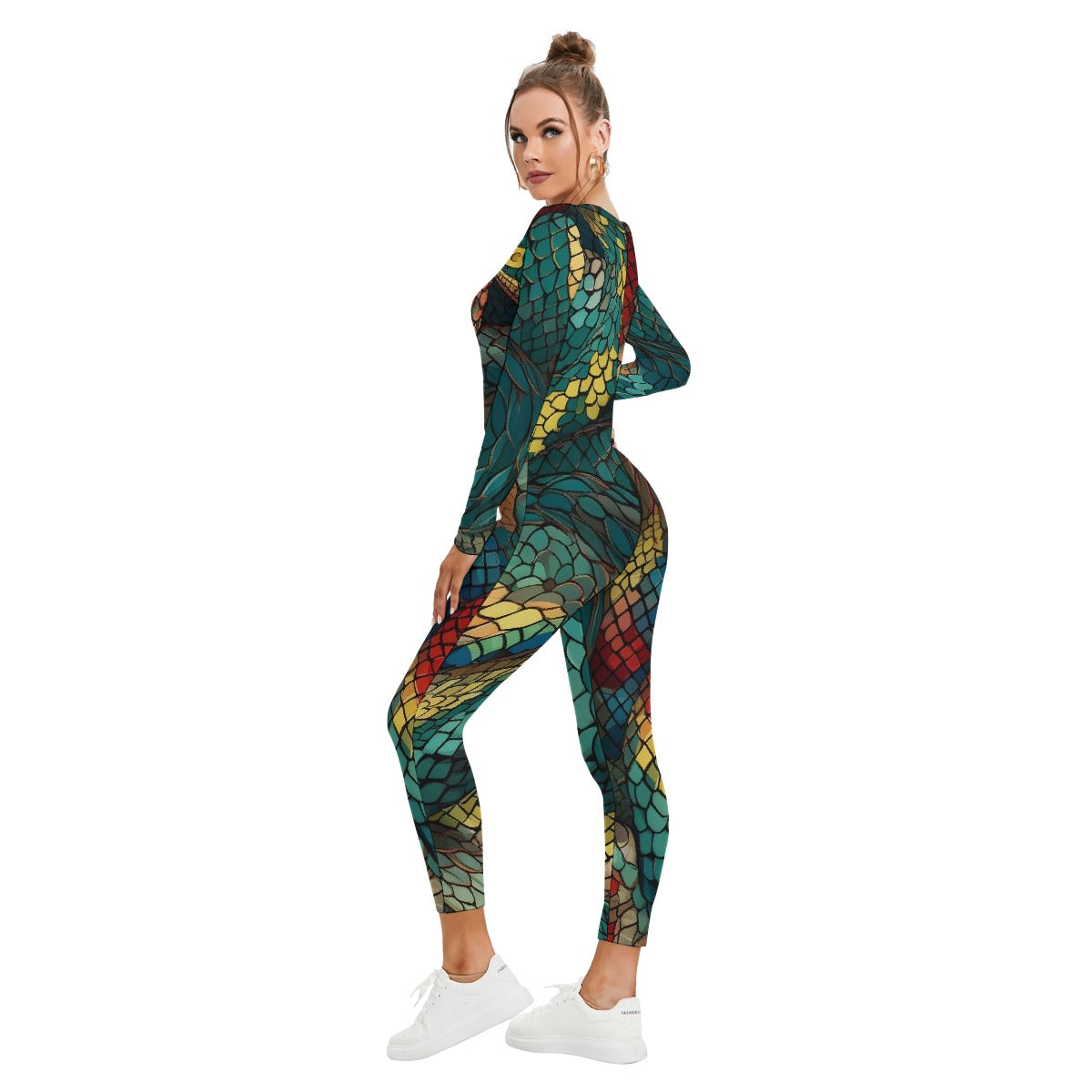 All-Over Print Women's Plunging Neck Jumpsuit
