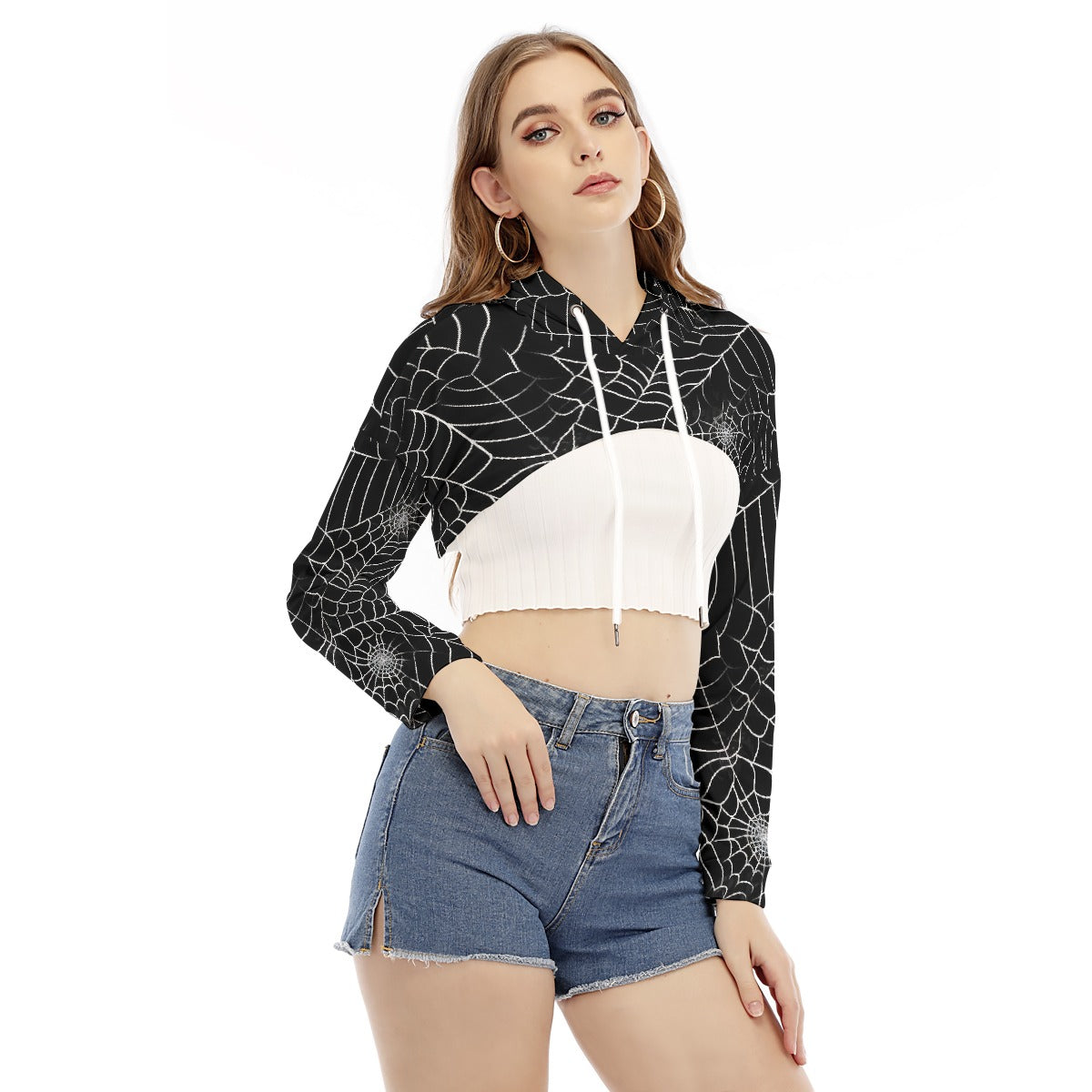 All-Over Print Women's Smock Short Hoodie With Long Sleeve