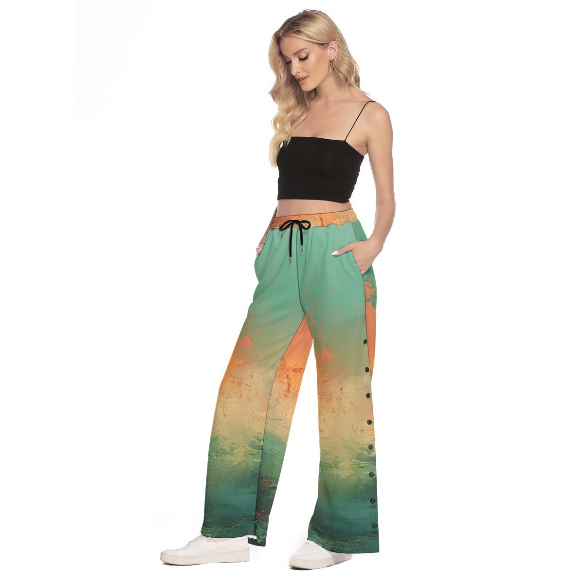 All-Over Print Women's Side Slit Snap Button Trousers