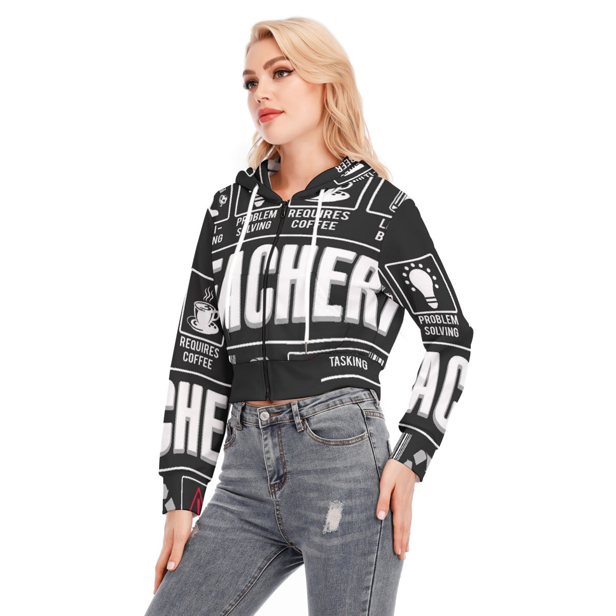 All-Over Print Women's Crop Top Hoodie With Zipper Closure