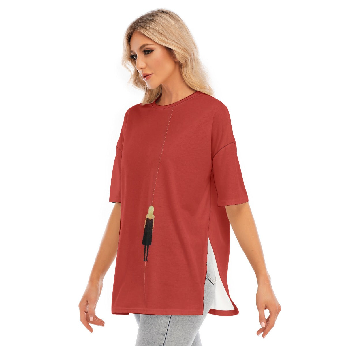 All-Over Print Women's Short Sleeves T-shirt With Hem Split