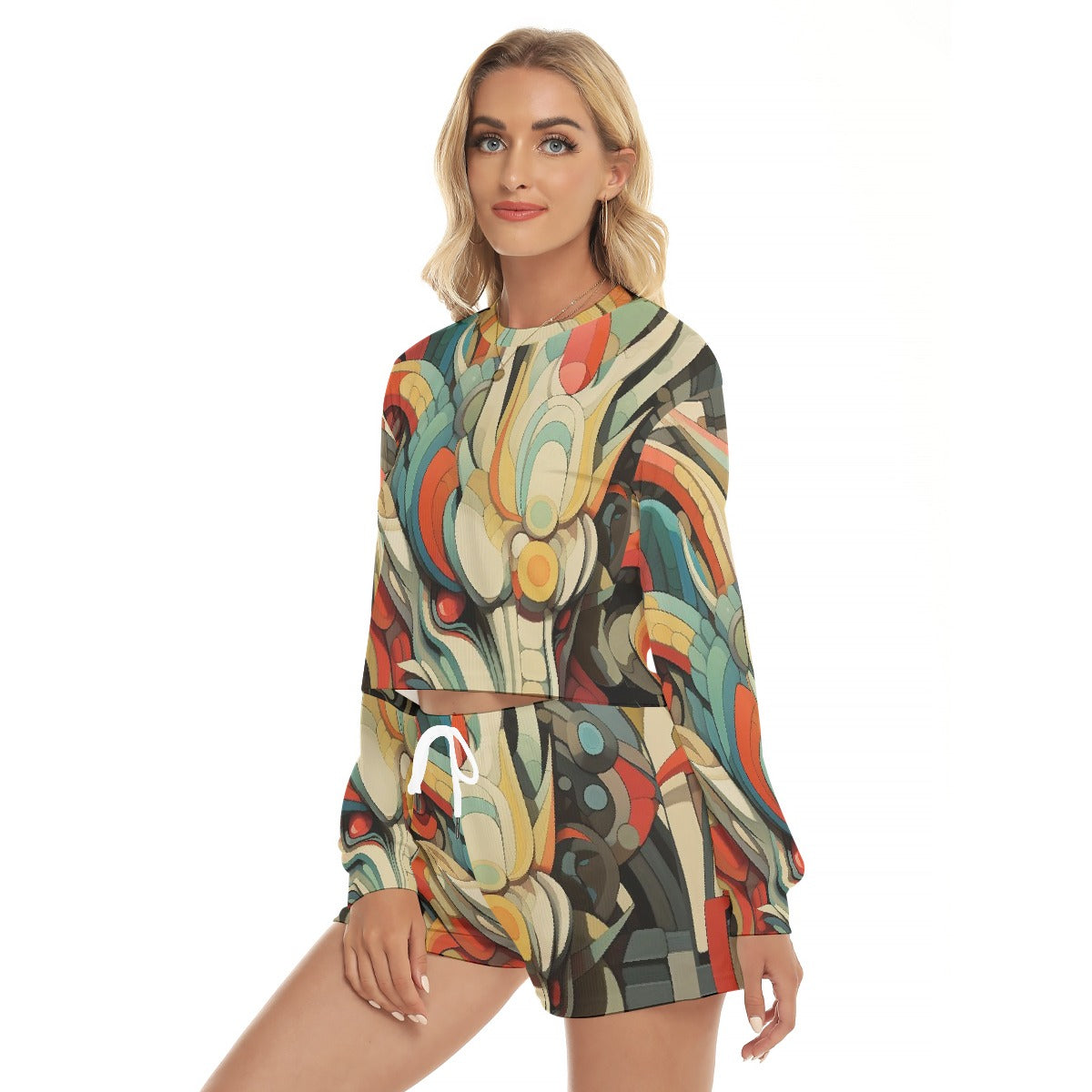 All-Over Print Women's Short Sweatshirt And Pants Suit