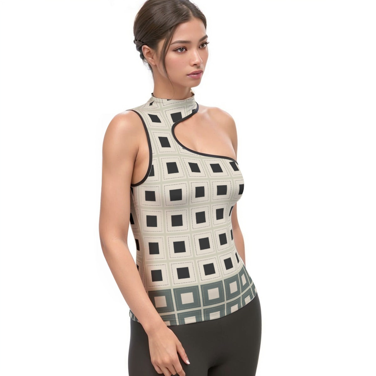 All-Over Print Women's Halter Sleeveless Asymmetrical Tank Top