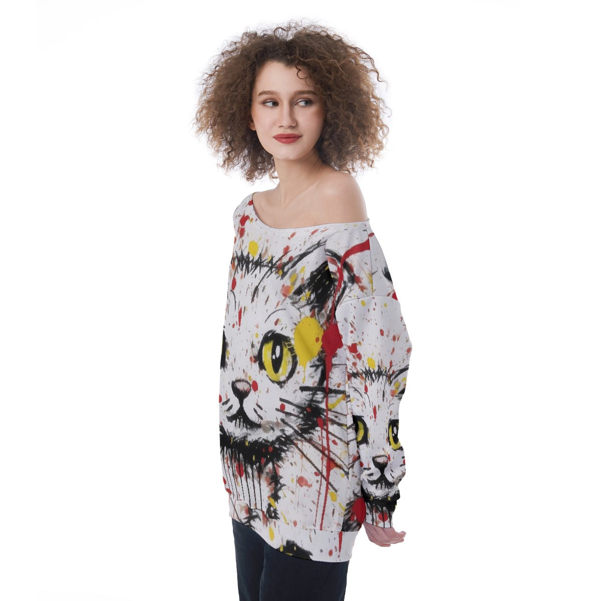 All-Over Print Oversized Women's Off-Shoulder Sweatshirt