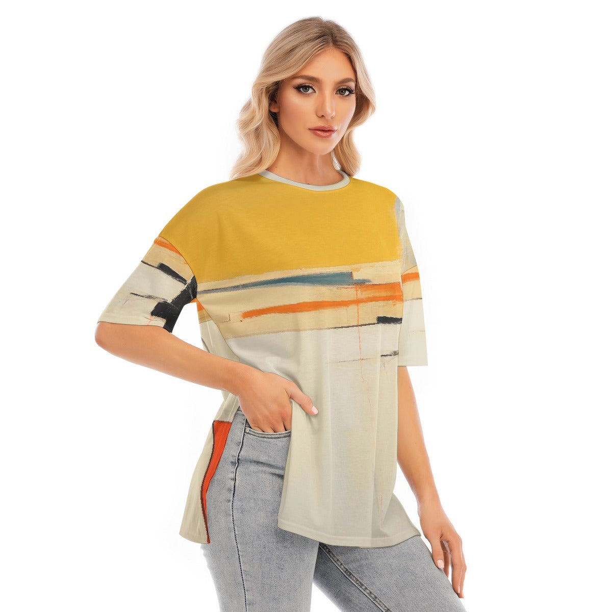 All-Over Print Women's Short Sleeves T-shirt With Hem Split