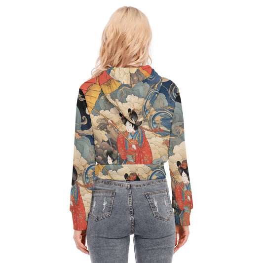 All-Over Print Women's Crop Top Hoodie With Zipper Closure